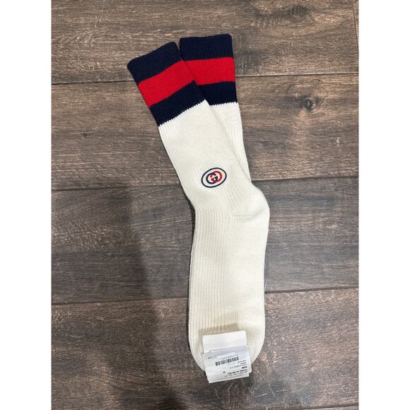 GUCCI CLASSIC SOCKS IVORY AND BLUE SIZE M Retail $270 - Picture 5 of 5